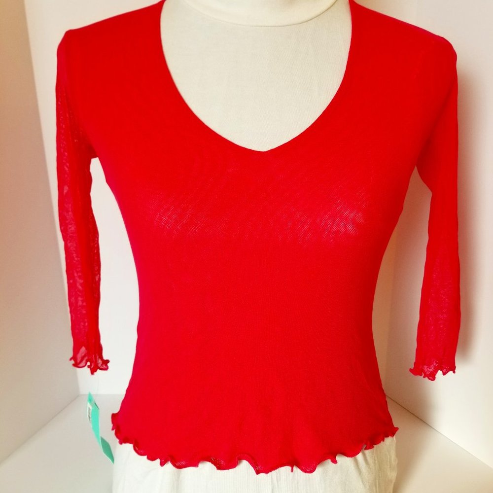 400P NWT Sweet pea Stacy Frati Anthropologie/Nordstrom Hot Pink V-neck Top S